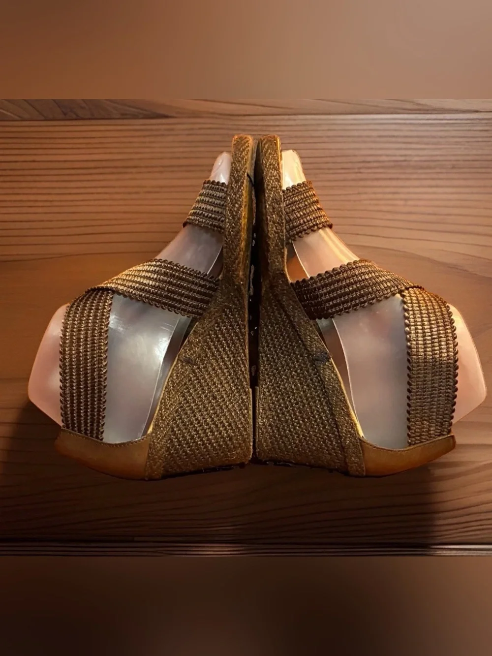ANDRE ASSOUS Size 7 Brown Wedge Espadrilles, Criss-Cross Straps. Made in Spain